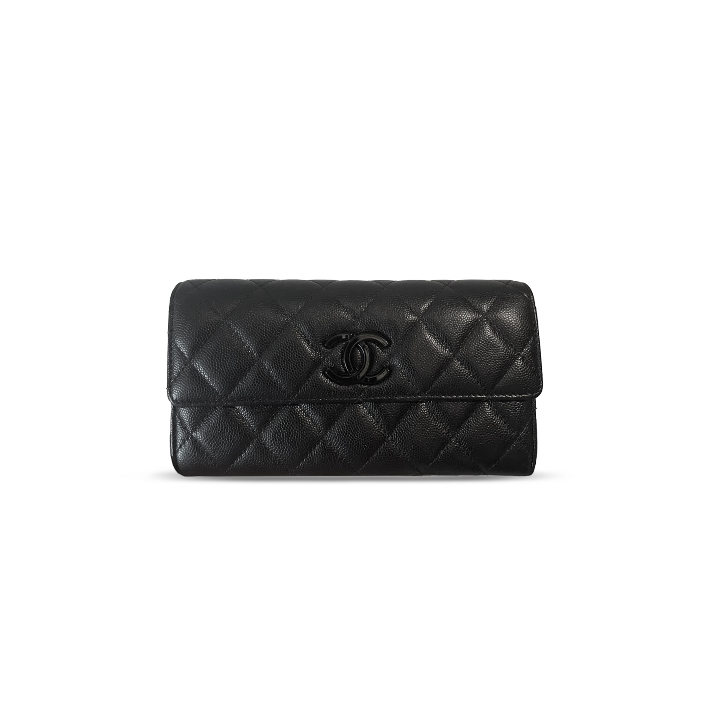 CHANEL BLACK CAVIAR LEATHER BI-FOLD LONG WALLET 369421 (17.5*10.5cm)